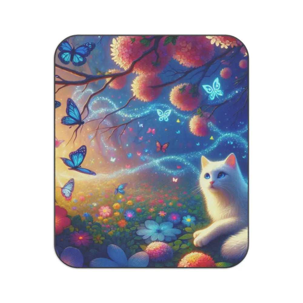 Floral Enchanting Garden Picnic Blanket with Cat