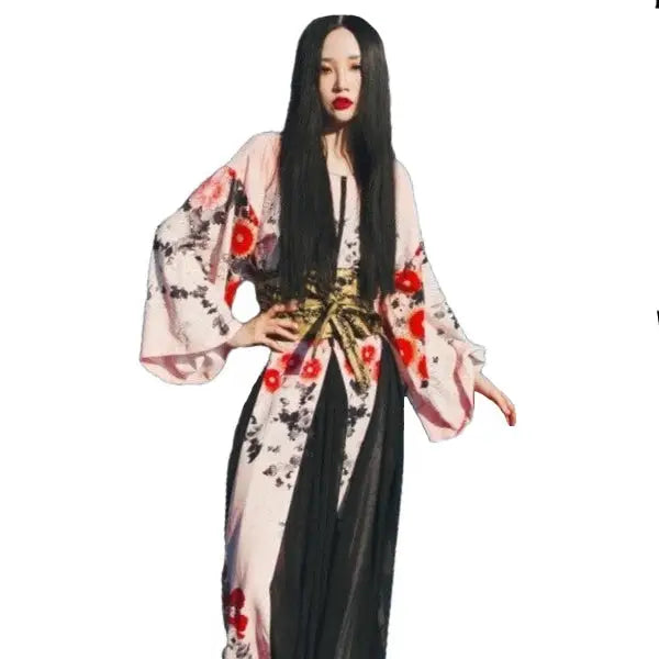 Floral Flowers Blooming Print Japanese Kimono Pink