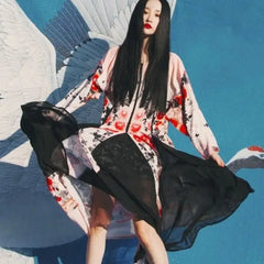 Floral Flowers Blooming Print Japanese Kimono Pink