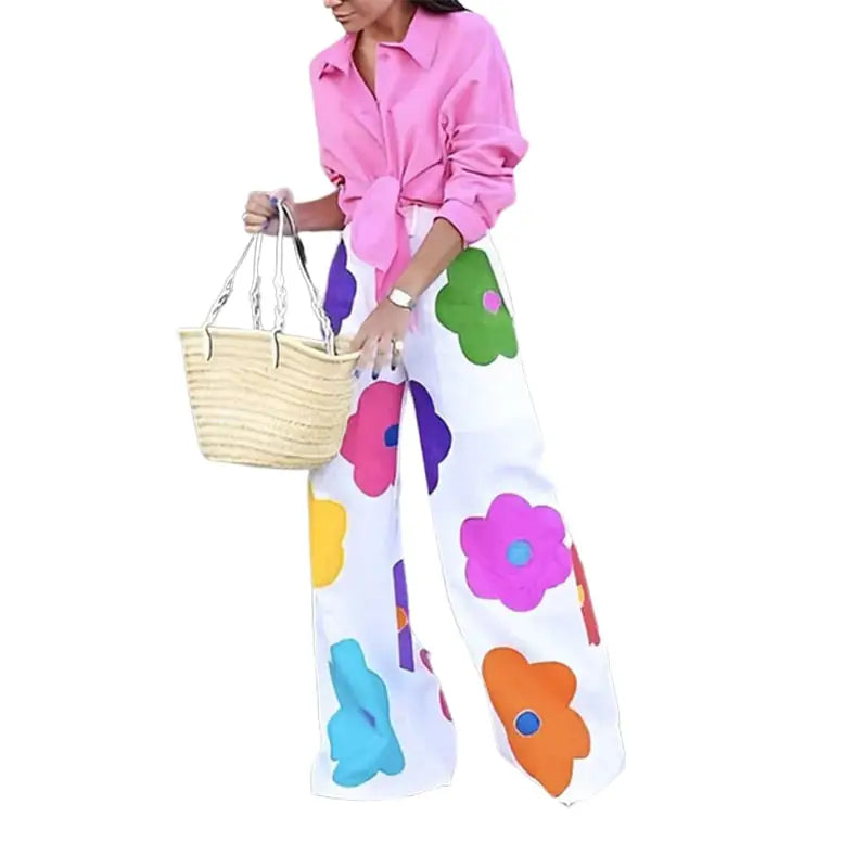 Floral High Waist Loose Wide Leg Pants