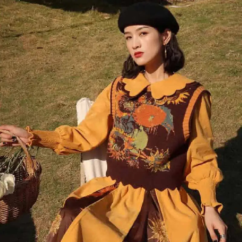 Floral Jacquard Knitted V Neck Vest