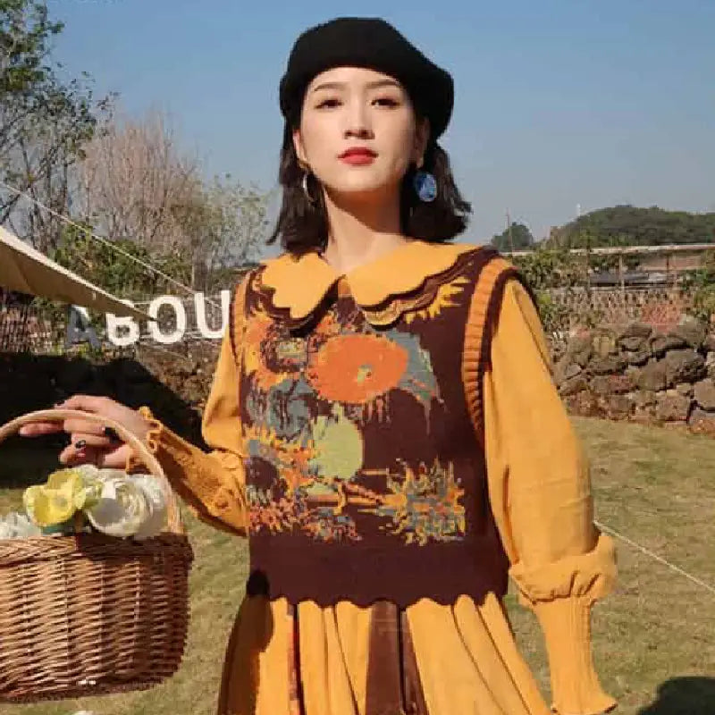 Floral Jacquard Knitted V Neck Vest