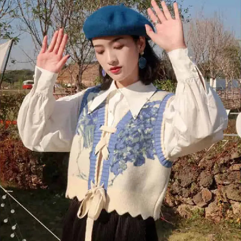 Floral Jacquard Knitted V Neck Vest