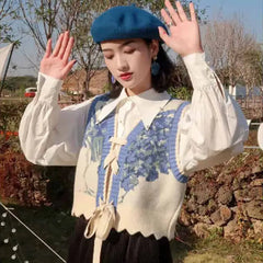 Floral Jacquard Knitted V Neck Vest