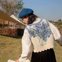 Floral Jacquard Knitted V Neck Vest