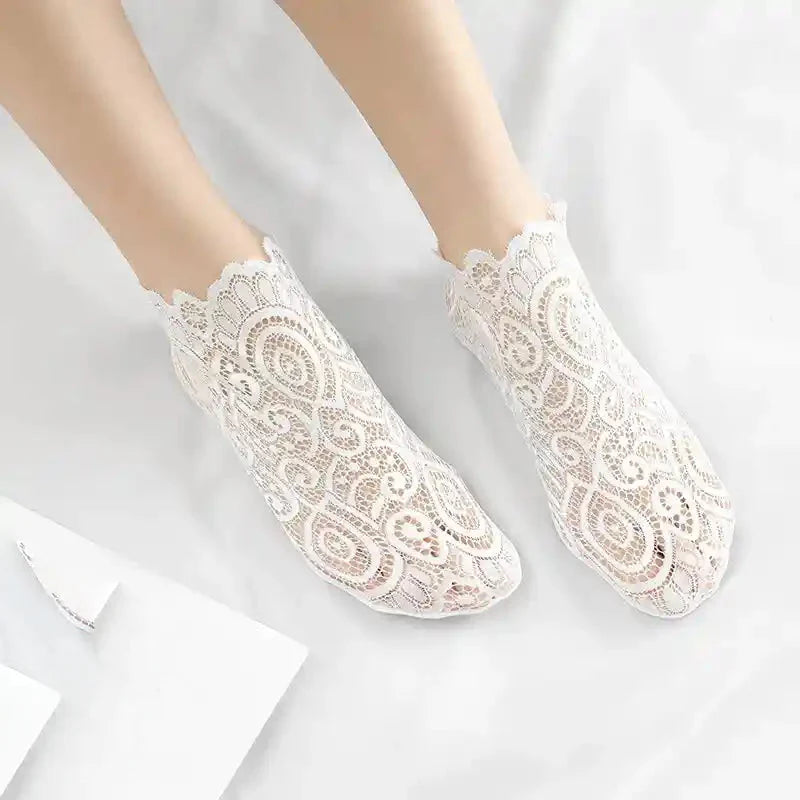 Floral Lace Mesh Cotton Non Slip Socks