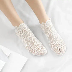 Floral Lace Mesh Cotton Non Slip Socks
