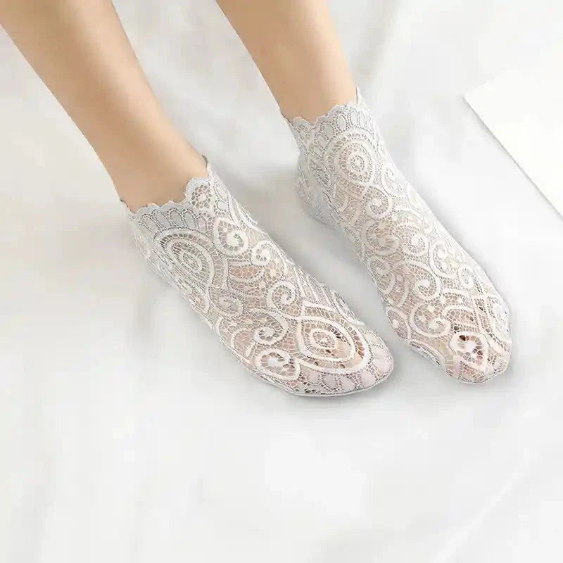Floral Lace Mesh Cotton Non Slip Socks