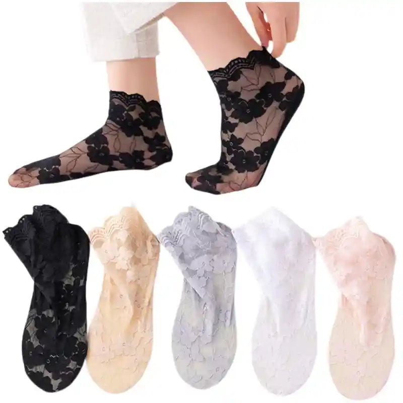 Floral Lace Mesh Cotton Non Slip Socks