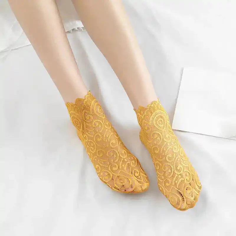 Floral Lace Mesh Cotton Non Slip Socks