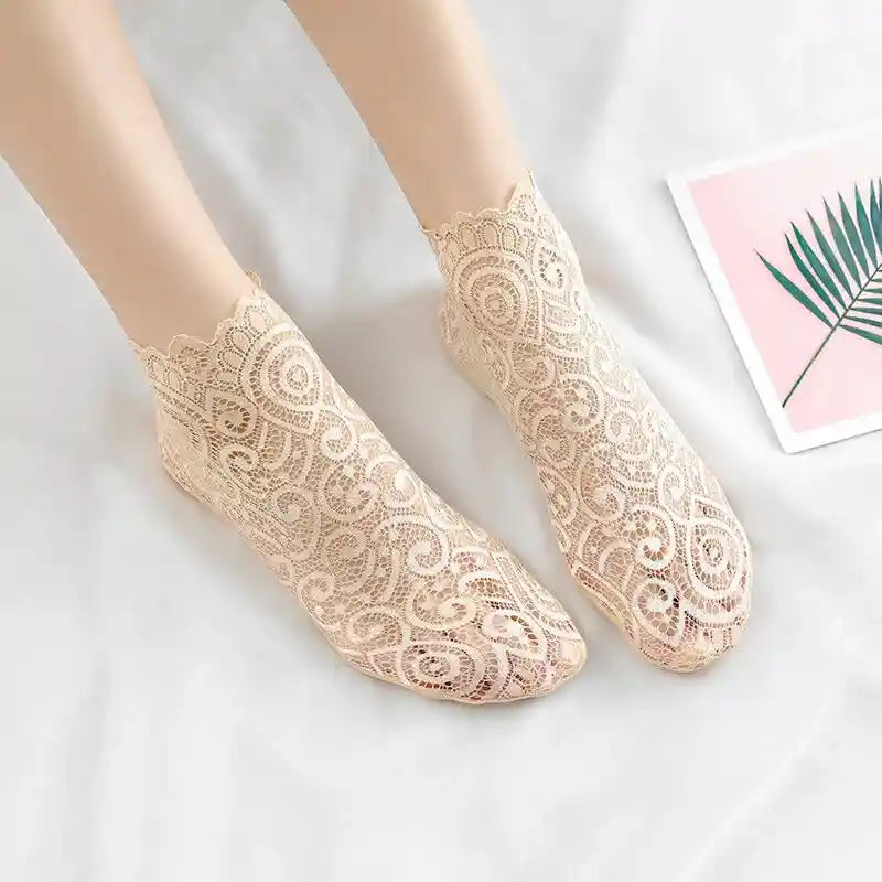 Floral Lace Mesh Cotton Non Slip Socks