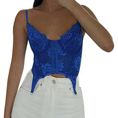 Floral Lace Mesh Push Up Crop Top Corset