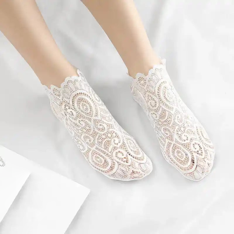 Floral Lace Mesh Socks Short Soft Cotton Non-slip Socks