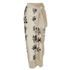 Floral Lace Up One Piece Skirt Swimwear Beige / S