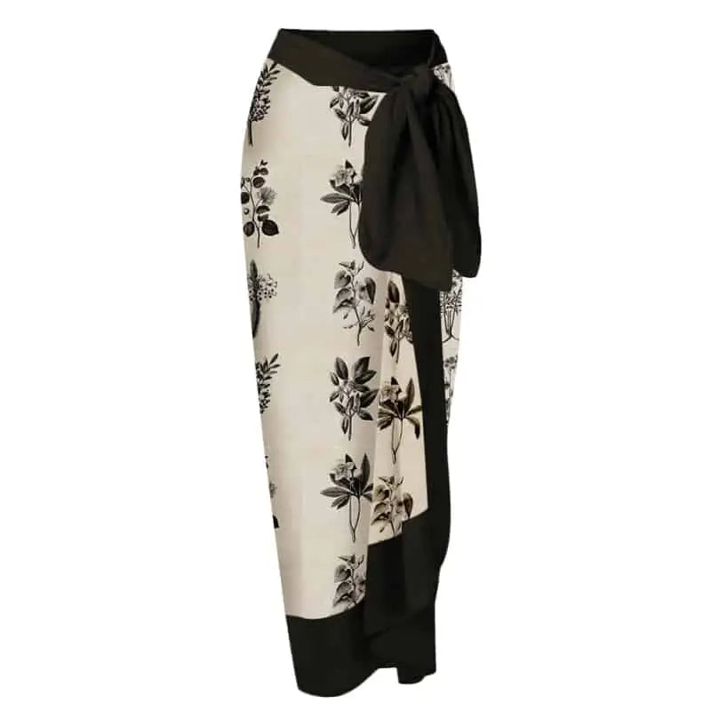 Floral Lace Up One Piece Skirt Swimwear Black / S