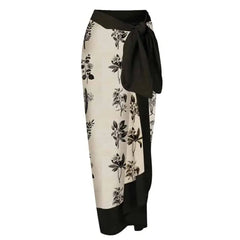 Floral Lace Up One Piece Skirt Swimwear Black / S