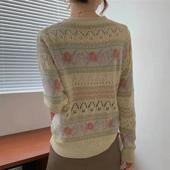 Floral Pattern Long Sleeve O Neck Sweater