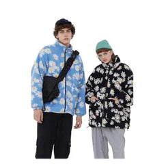 Floral Pattern O Neck Zip Jacket