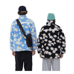 Floral Pattern O Neck Zip Jacket