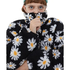 Floral Pattern O Neck Zip Jacket