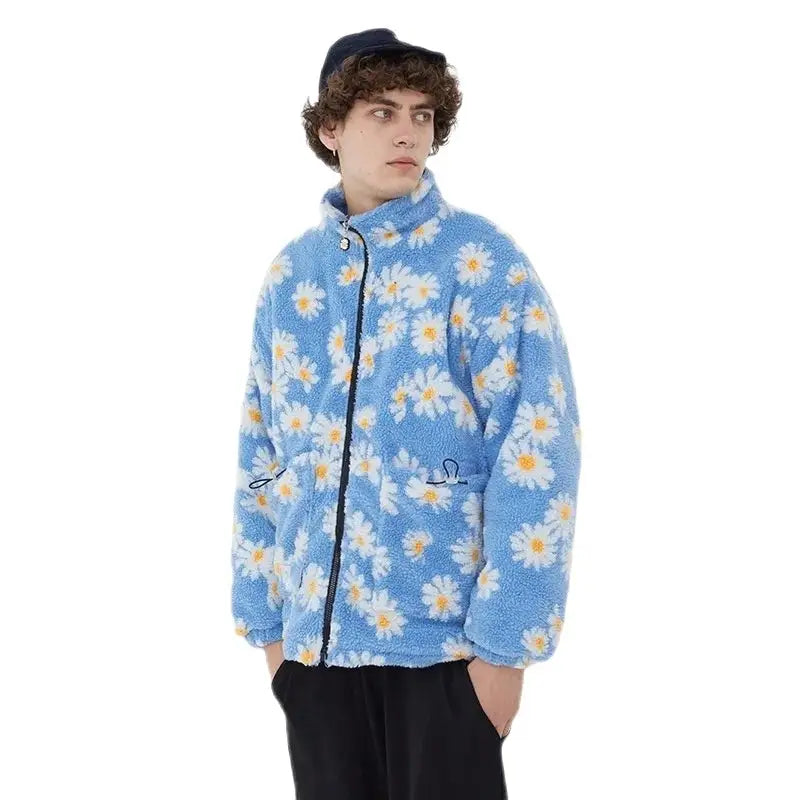 Floral Pattern O Neck Zip Jacket