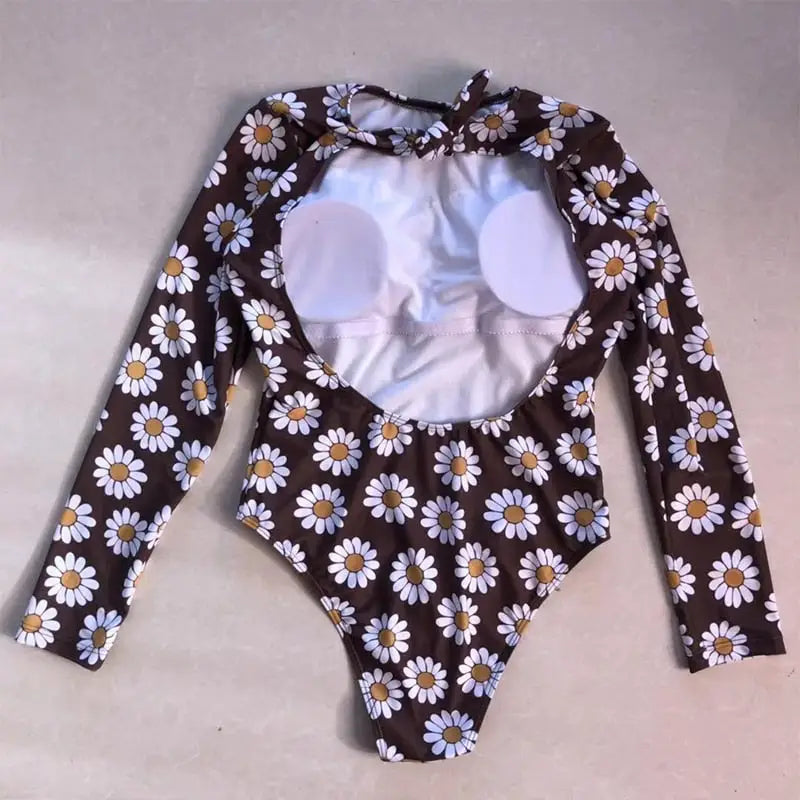 Floral Print Backless String Monokini for Women Black / XS