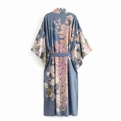 Floral Print Japanese Kimono Fashion Long Sleeve Blouse