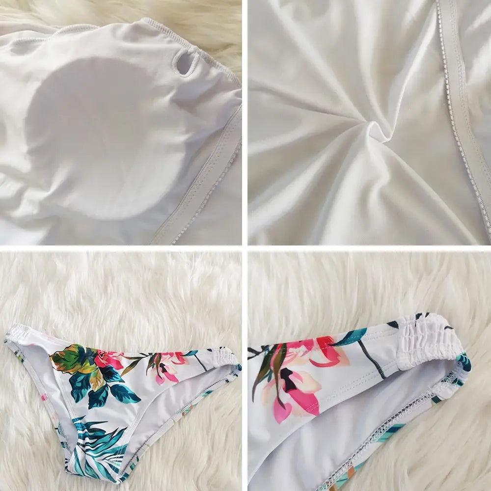 Floral Print Long Sleeve Two Pieces Bikini - Swimsuit
