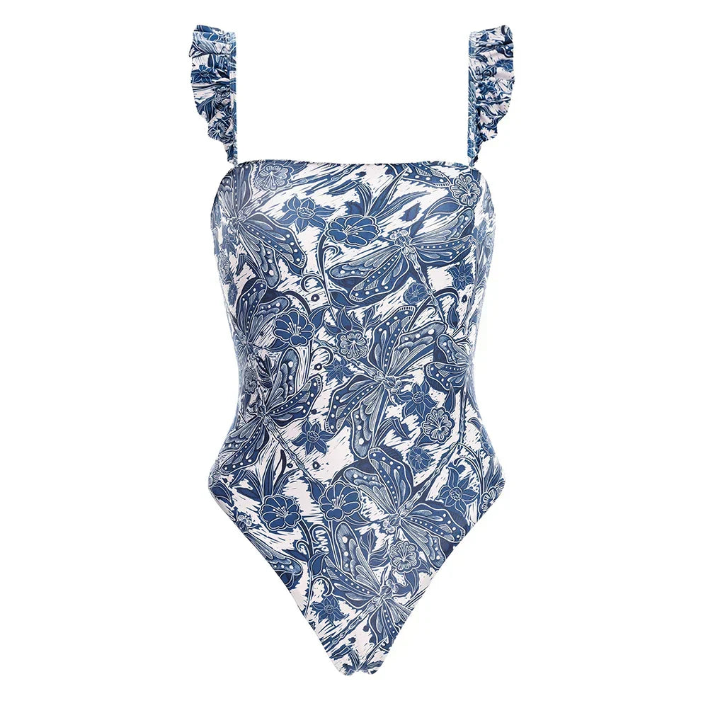 Floral Print Patchwork Tie Dye Bikini Swimsuit / S