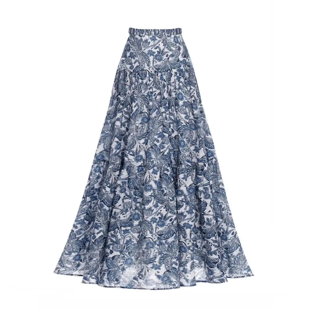 Floral Print Patchwork Tie Dye Bikini Swimsuit Skirt / S