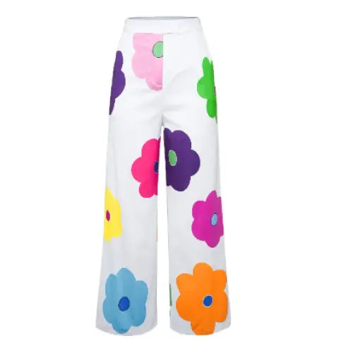 Floral Printed High Waist Loose Wide Leg Pants