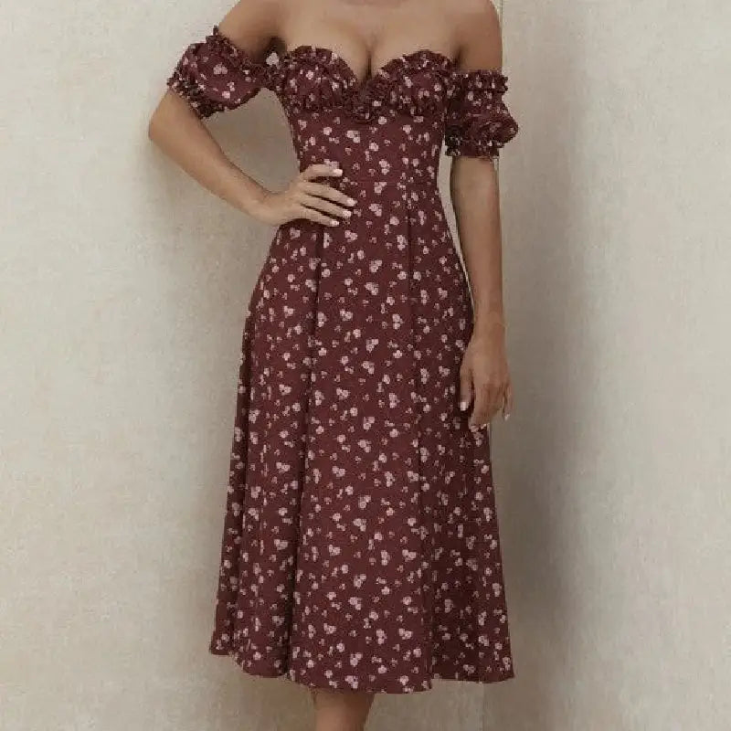 Floral Ruched High Split Long Dress