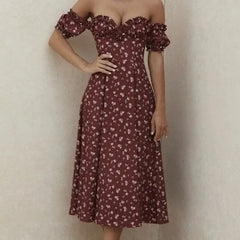 Floral Ruched High Split Long Dress