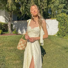 Floral Ruched High Split Long Dress