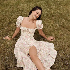 Floral Ruched High Split Long Dress