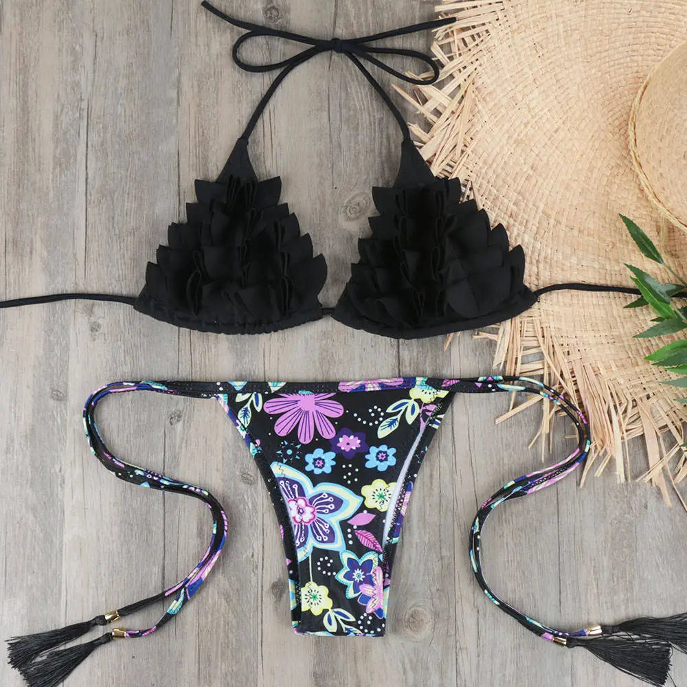 Floral Sexy Push Up Brazilian Bikini