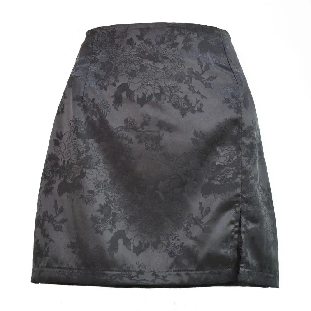 Floral Slit Mini Skirt - Black / S
