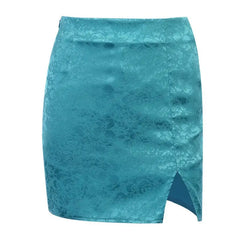 Floral Slit Mini Skirt - Blue / S
