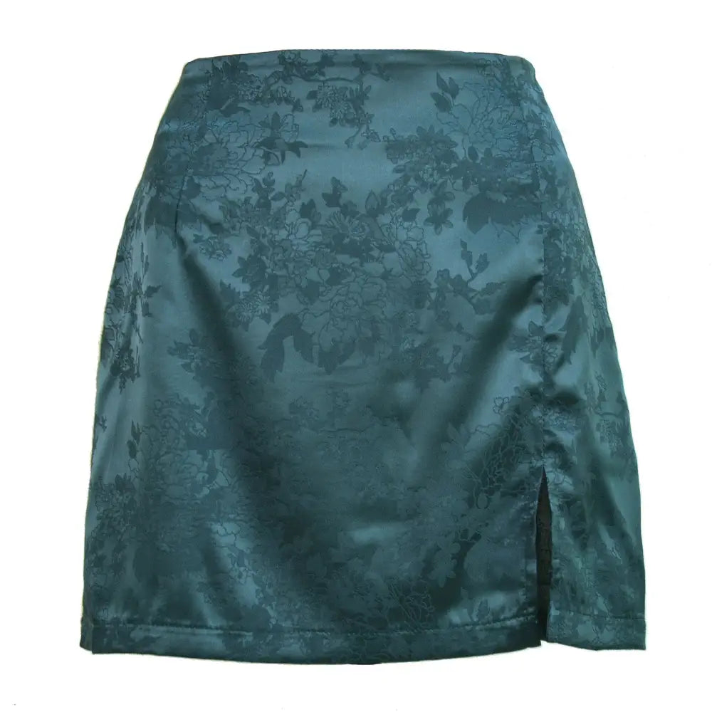 Floral Slit Mini Skirt - Green / S