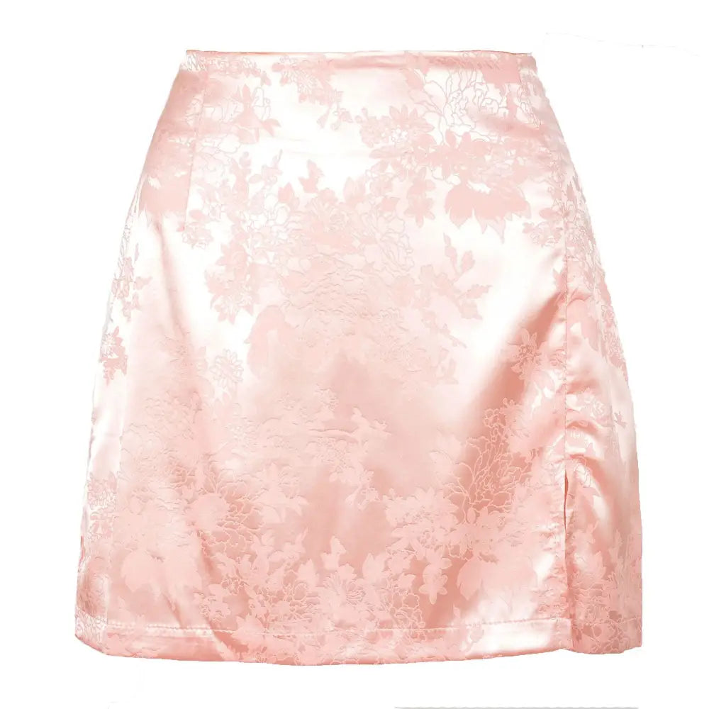 Floral Slit Mini Skirt - Pink / S