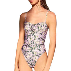 Floral Strap On Round Neck Cover Up Swimsuit - One-Piece