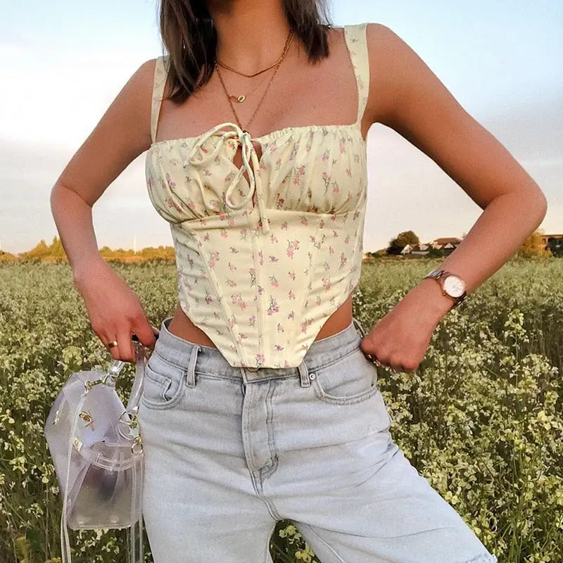 Floral Sweet Print Ruffled Top