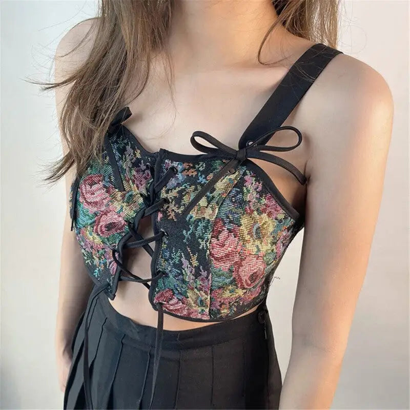 Floral Tube Bandage Corset - floral / S