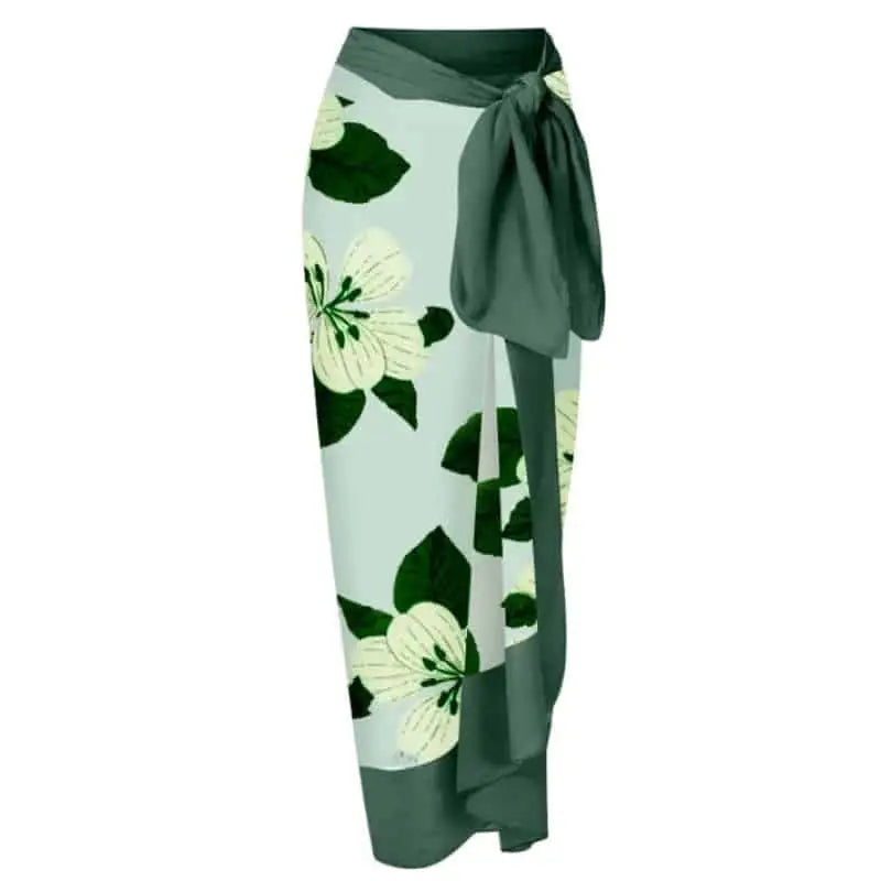 Floral V Neck High Waist Ruffled Lace Up Swimsuit Skirt / S