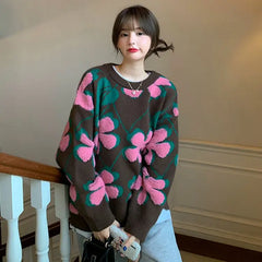 Floral Vintage Knitted Oversize Sweater