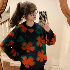 Floral Vintage Knitted Oversize Sweater