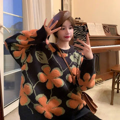 Floral Vintage Knitted Oversize Sweater