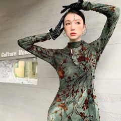 Floral Vintage Slit Dress for Casual or Formal Wear