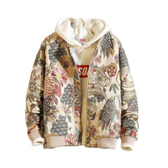 Flower Baseball-Style Knitted Zipper Jacket