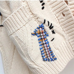 Flower Color Cardigan Knitted Sweater